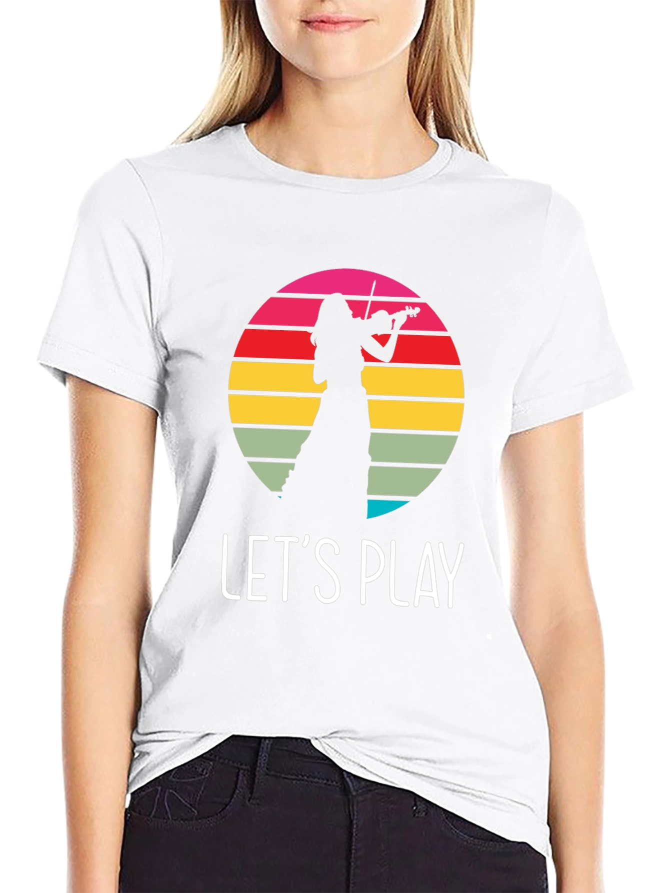 Violin Player Retro Sunset Black T-Shirt