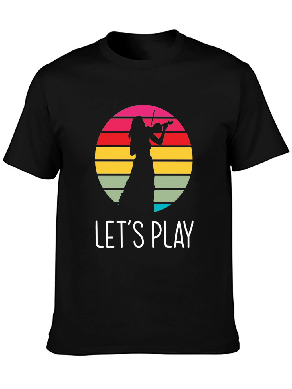 Violin Player Retro Sunset Black T-Shirt