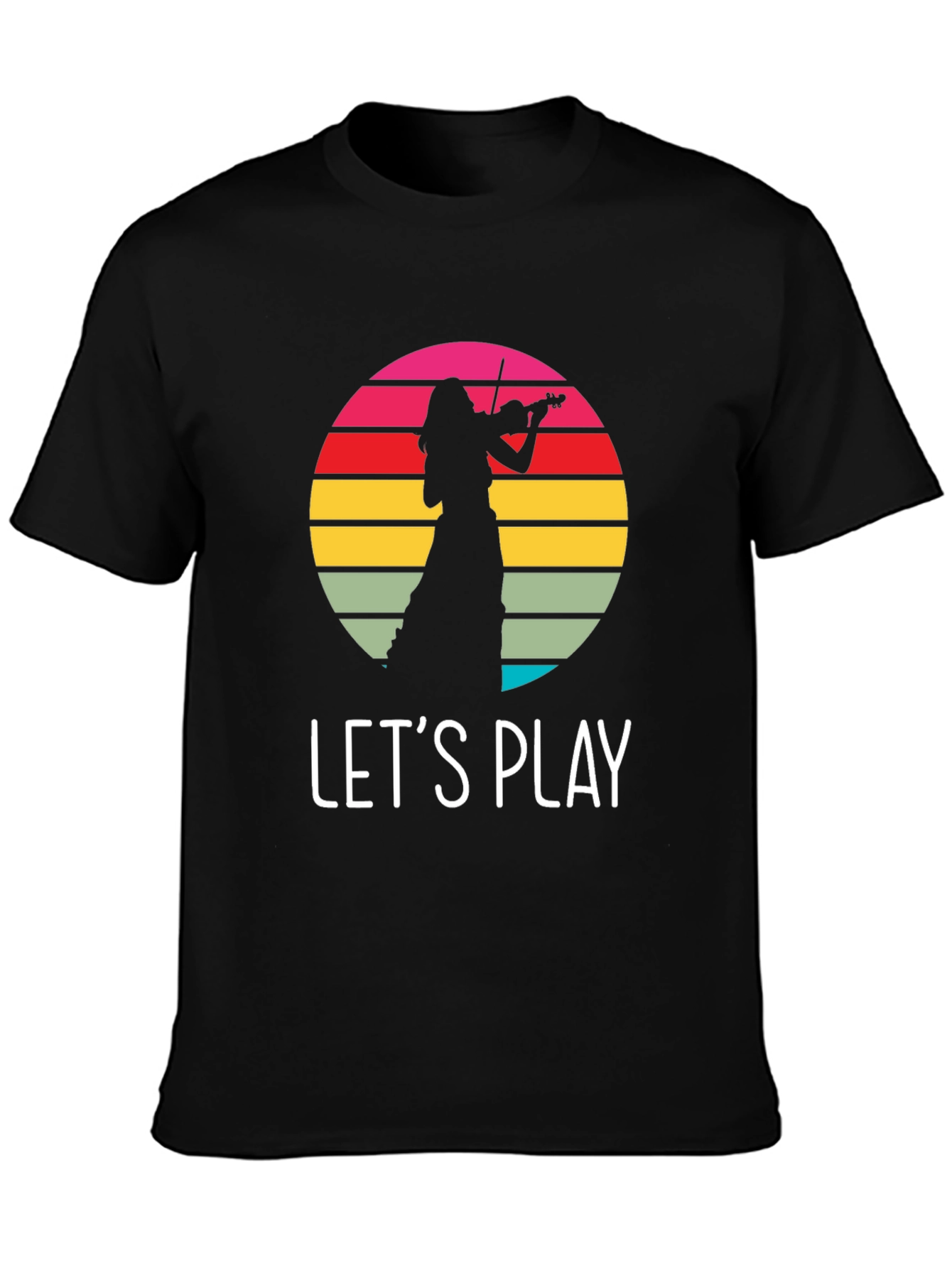 Violin Player Retro Sunset Black T-Shirt