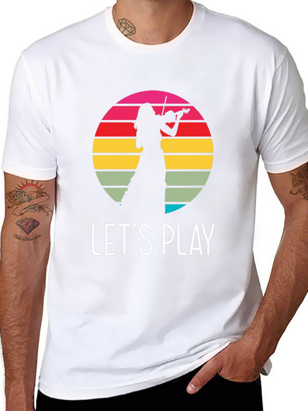 Violin Player Retro Sunset Black T-Shirt