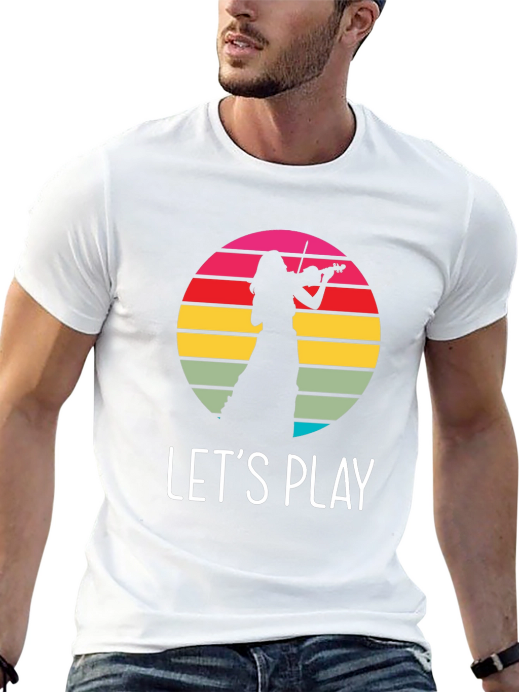 Violin Player Retro Sunset Black T-Shirt