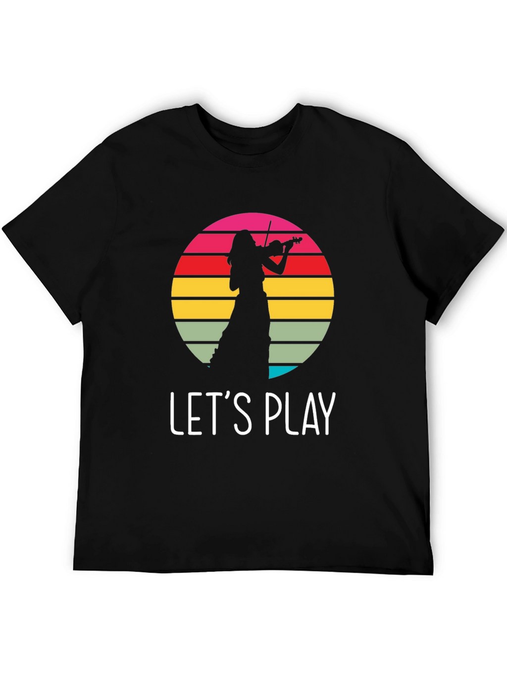 Violin Player Retro Sunset Black T-Shirt