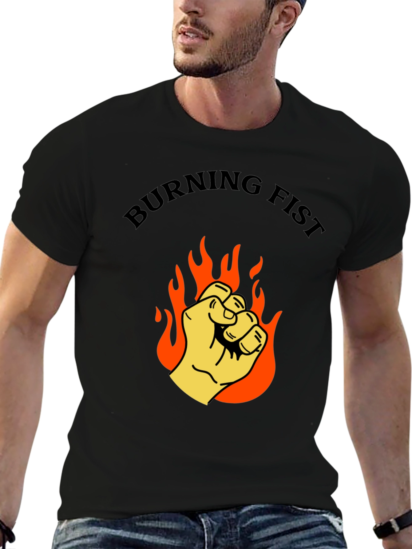 Burning Fist Graphic T-Shirt - Bold Statement Tee