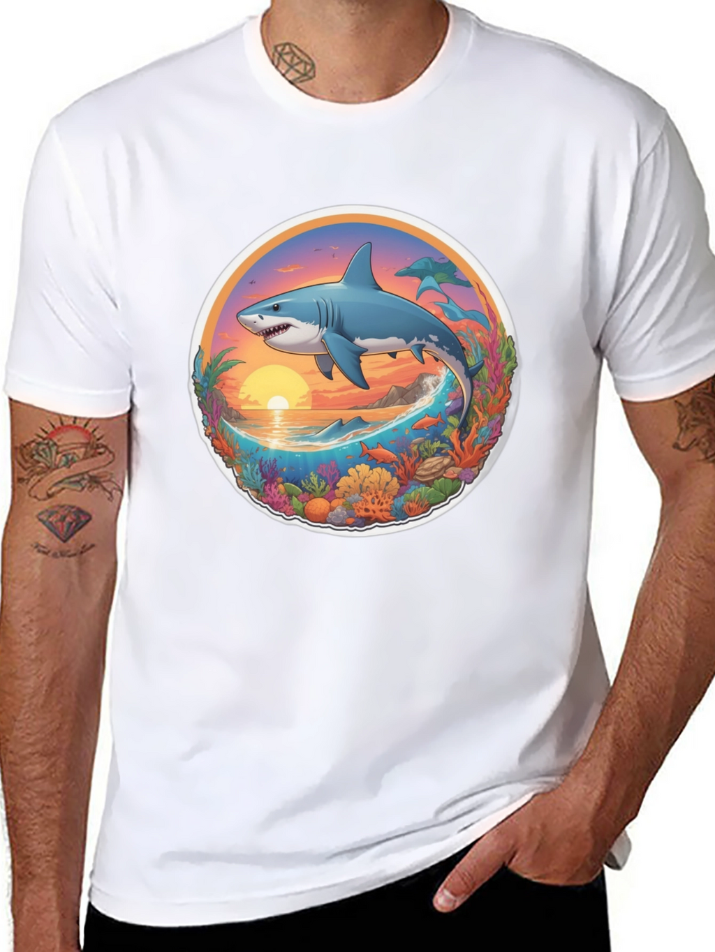 Shark Ocean Sunset Graphic Tee