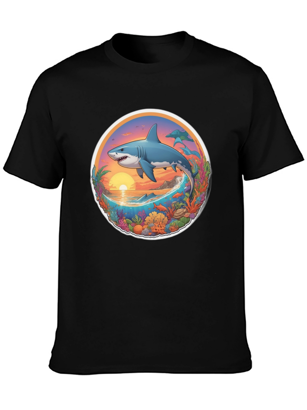 Shark Ocean Sunset Graphic Tee