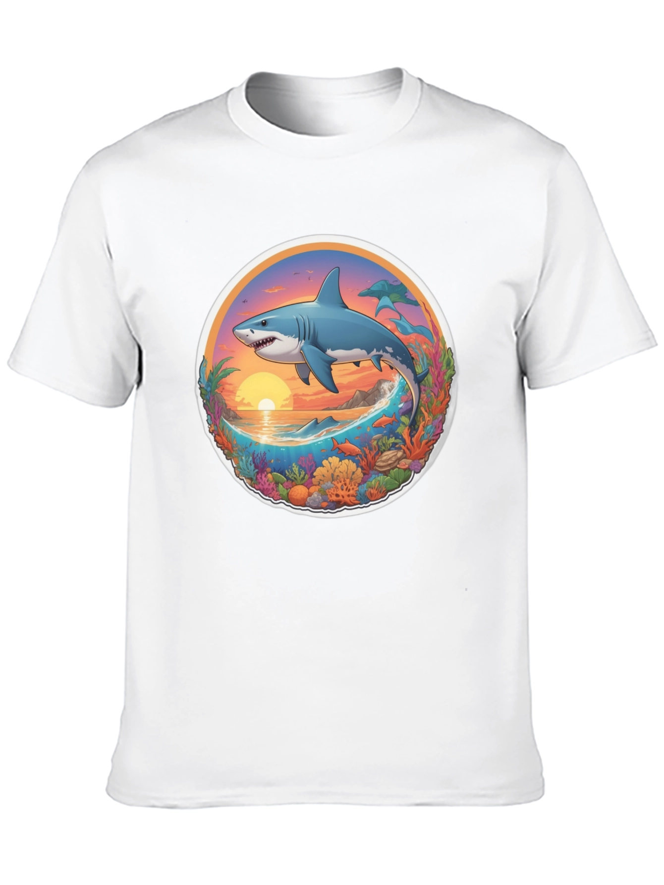 Shark Ocean Sunset Graphic Tee