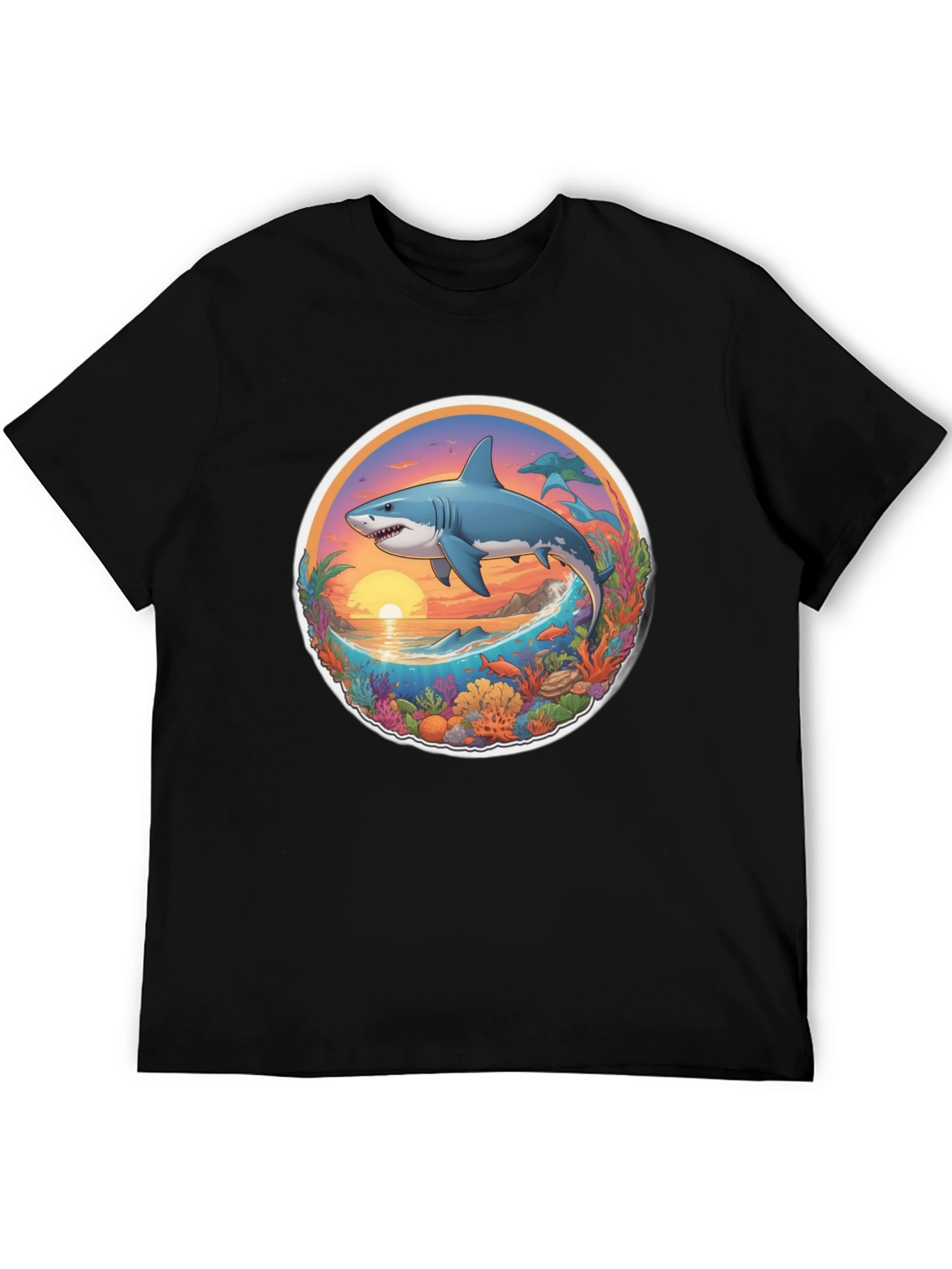 Shark Ocean Sunset Graphic Tee