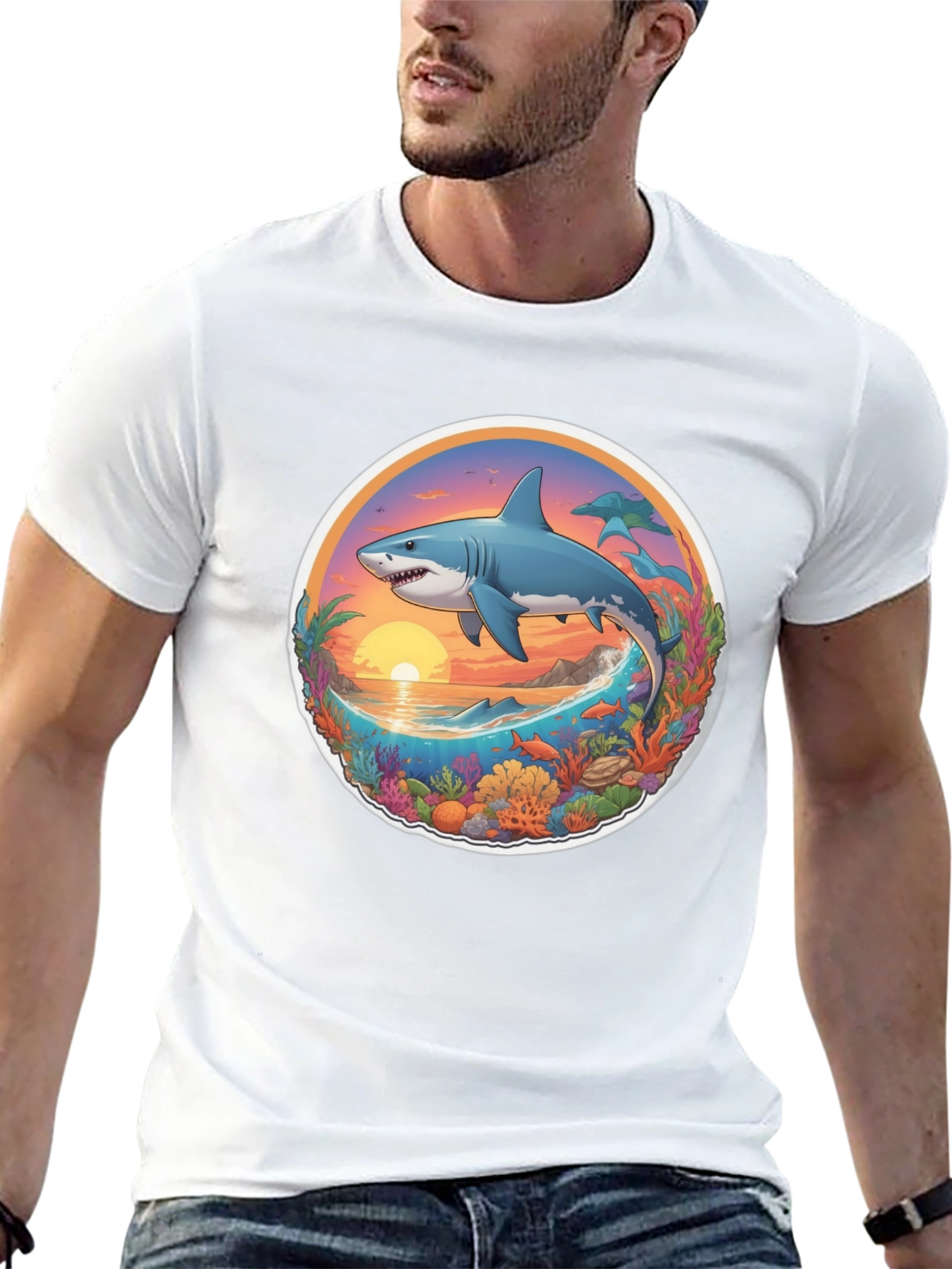 Shark Ocean Sunset Graphic Tee