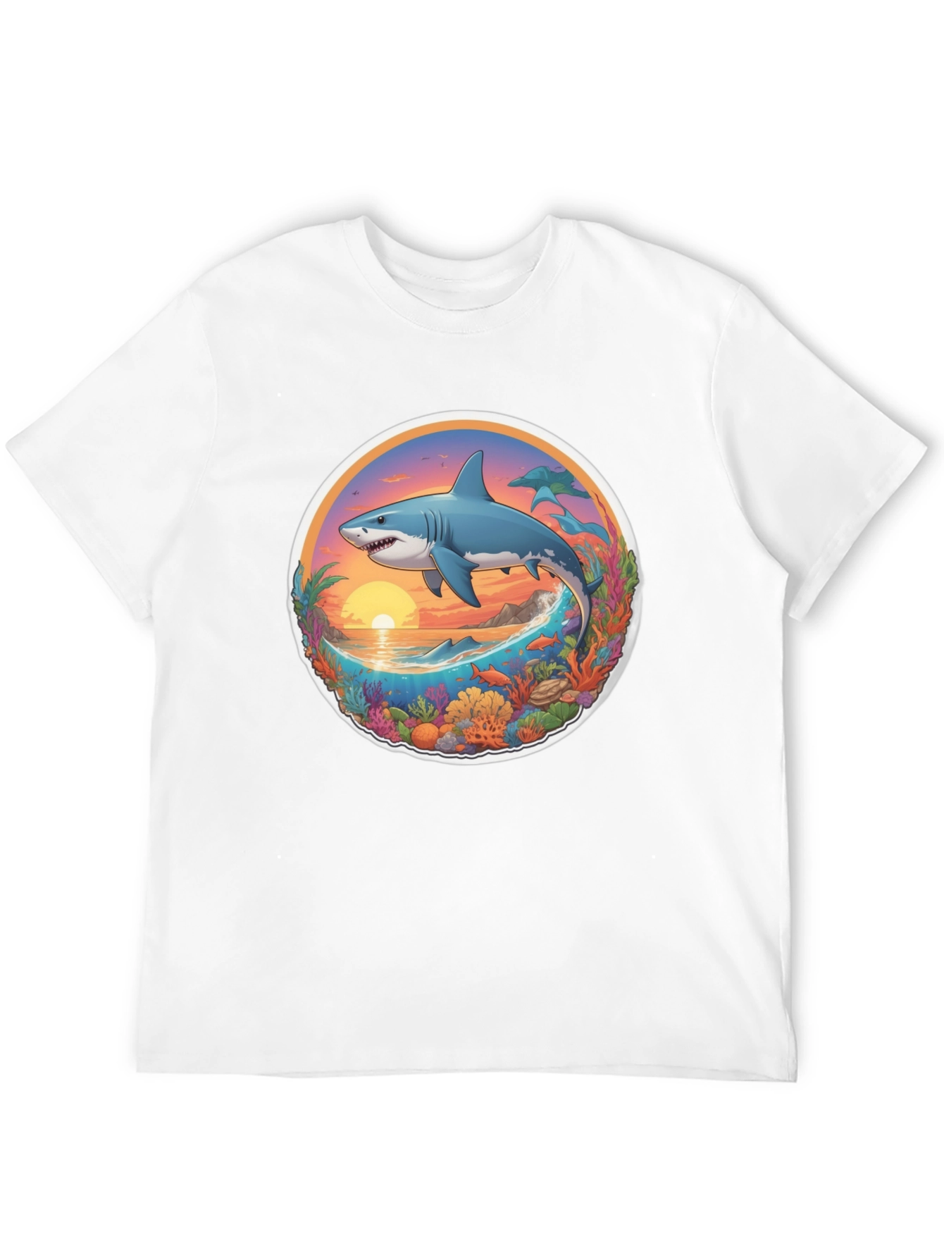 Shark Ocean Sunset Graphic Tee