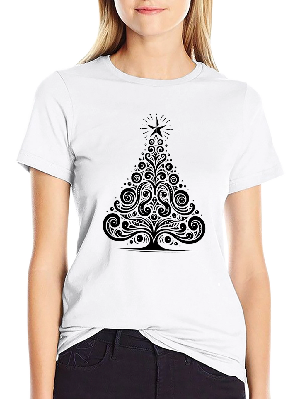 Stylish Black Christmas Tree Graphic Tee