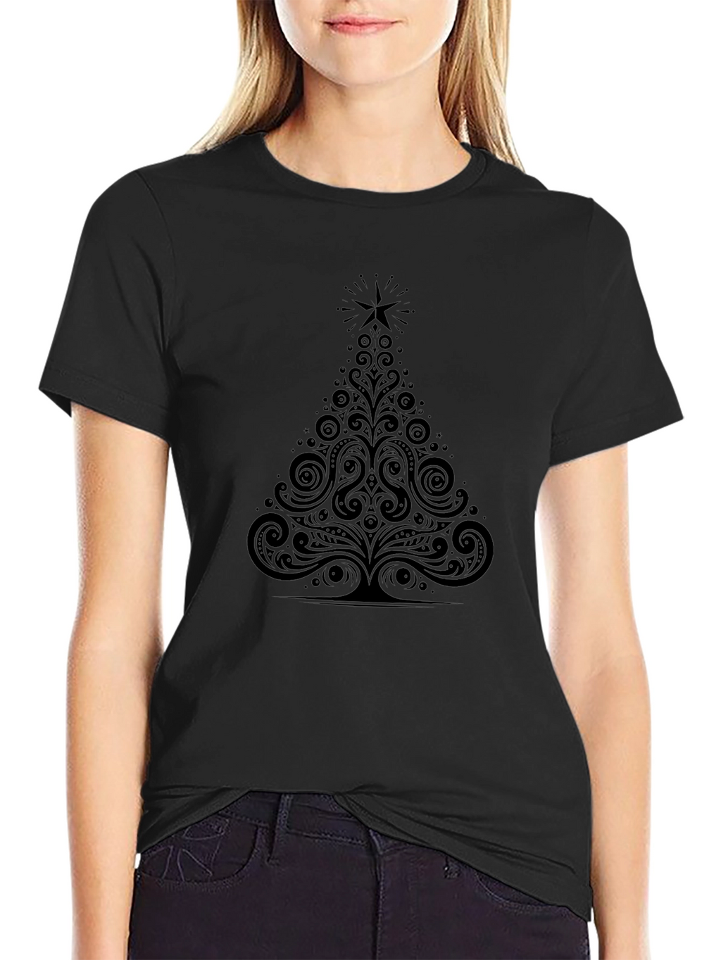 Stylish Black Christmas Tree Graphic Tee