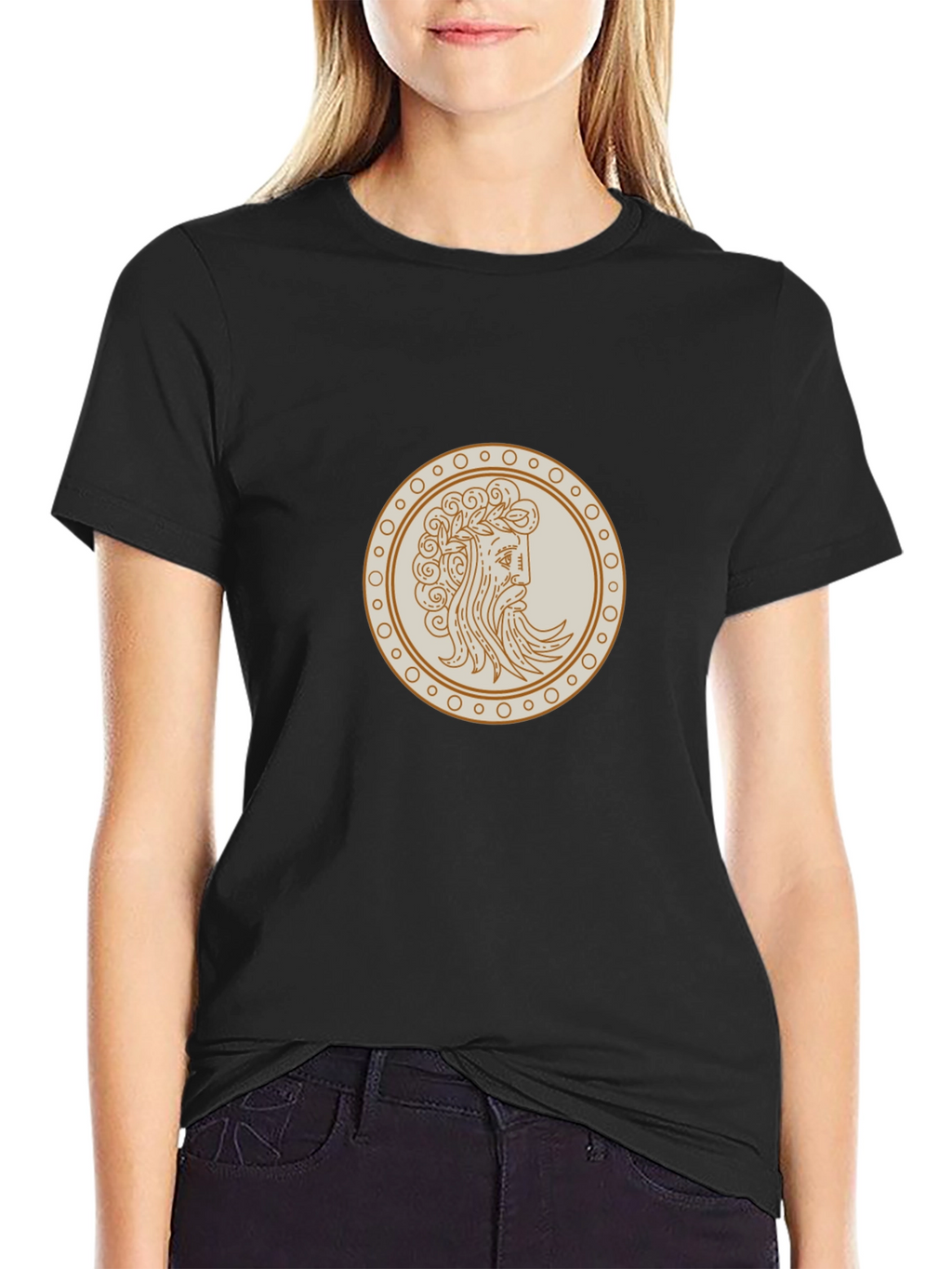 Black Tee with Ancient Greek Coin Graphic