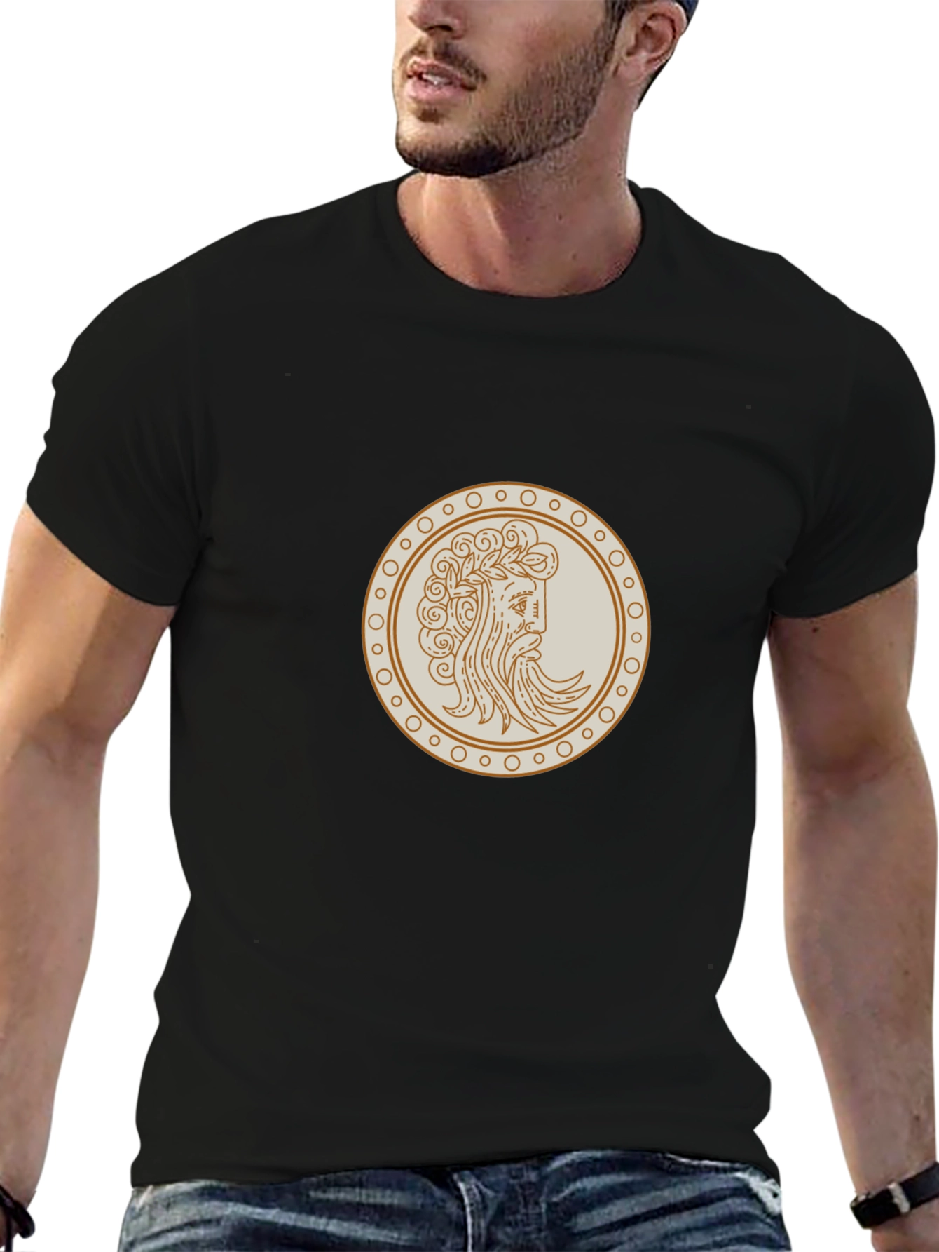 Black Tee with Ancient Greek Coin Graphic