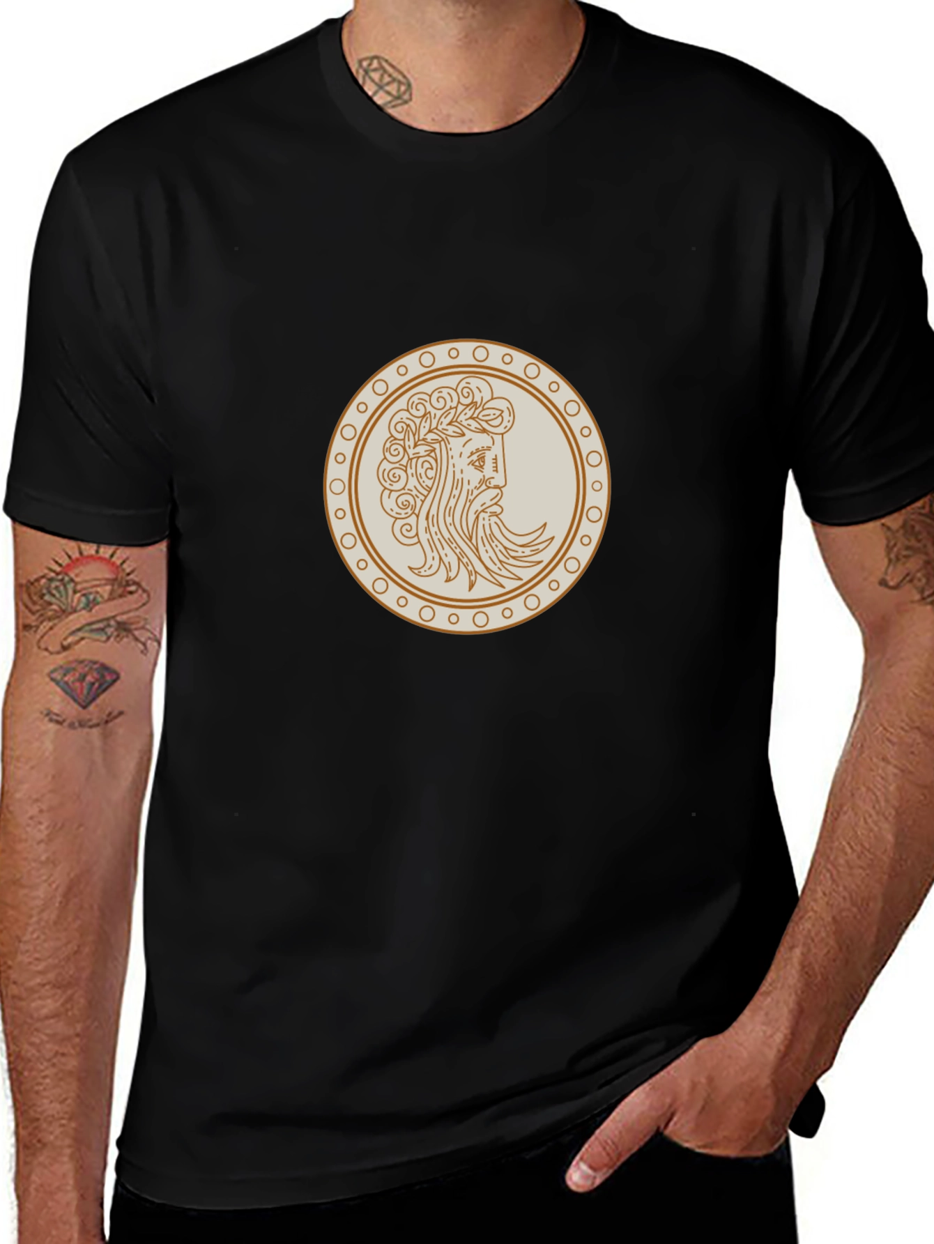 Black Tee with Ancient Greek Coin Graphic