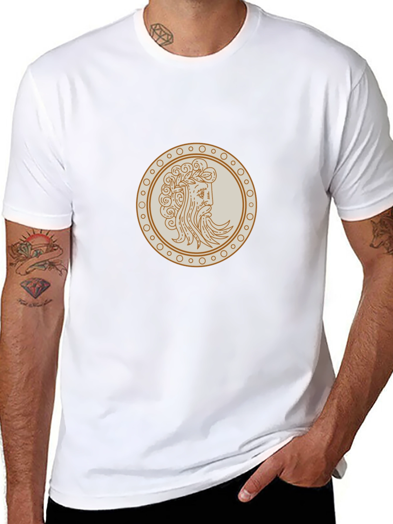 Black Tee with Ancient Greek Coin Graphic