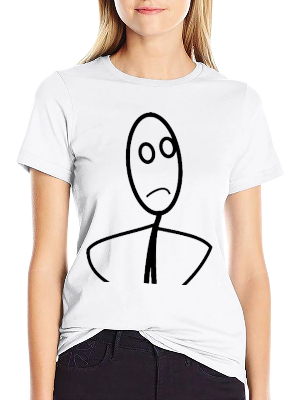 Sad Stick Figure Black Graphic Tee