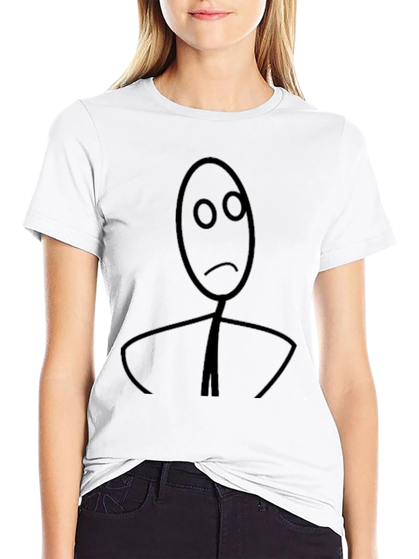 Sad Stick Figure Black Graphic Tee