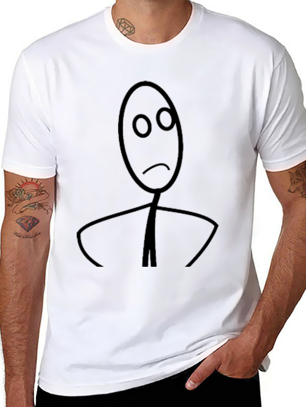 Sad Stick Figure Black Graphic Tee