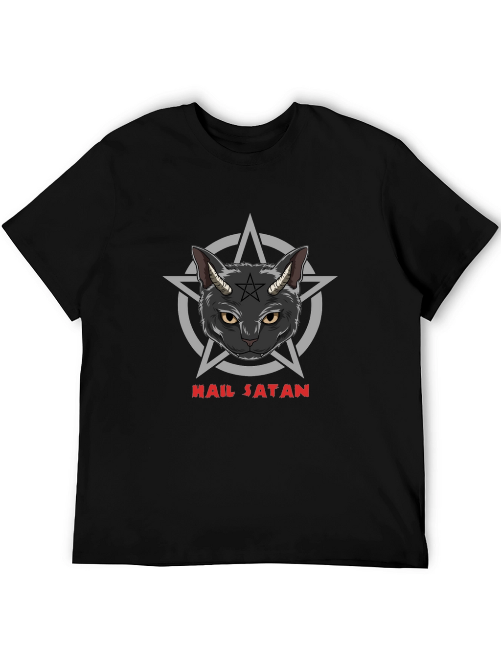 Hail Satan Cat Graphic Black T-Shirt
