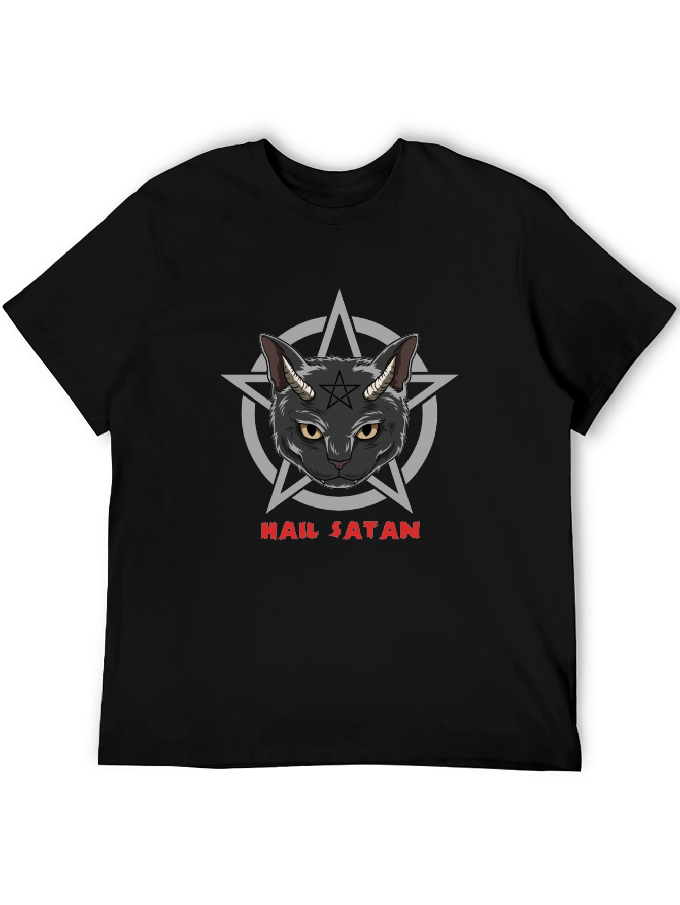 Hail Satan Cat Graphic Black T-Shirt
