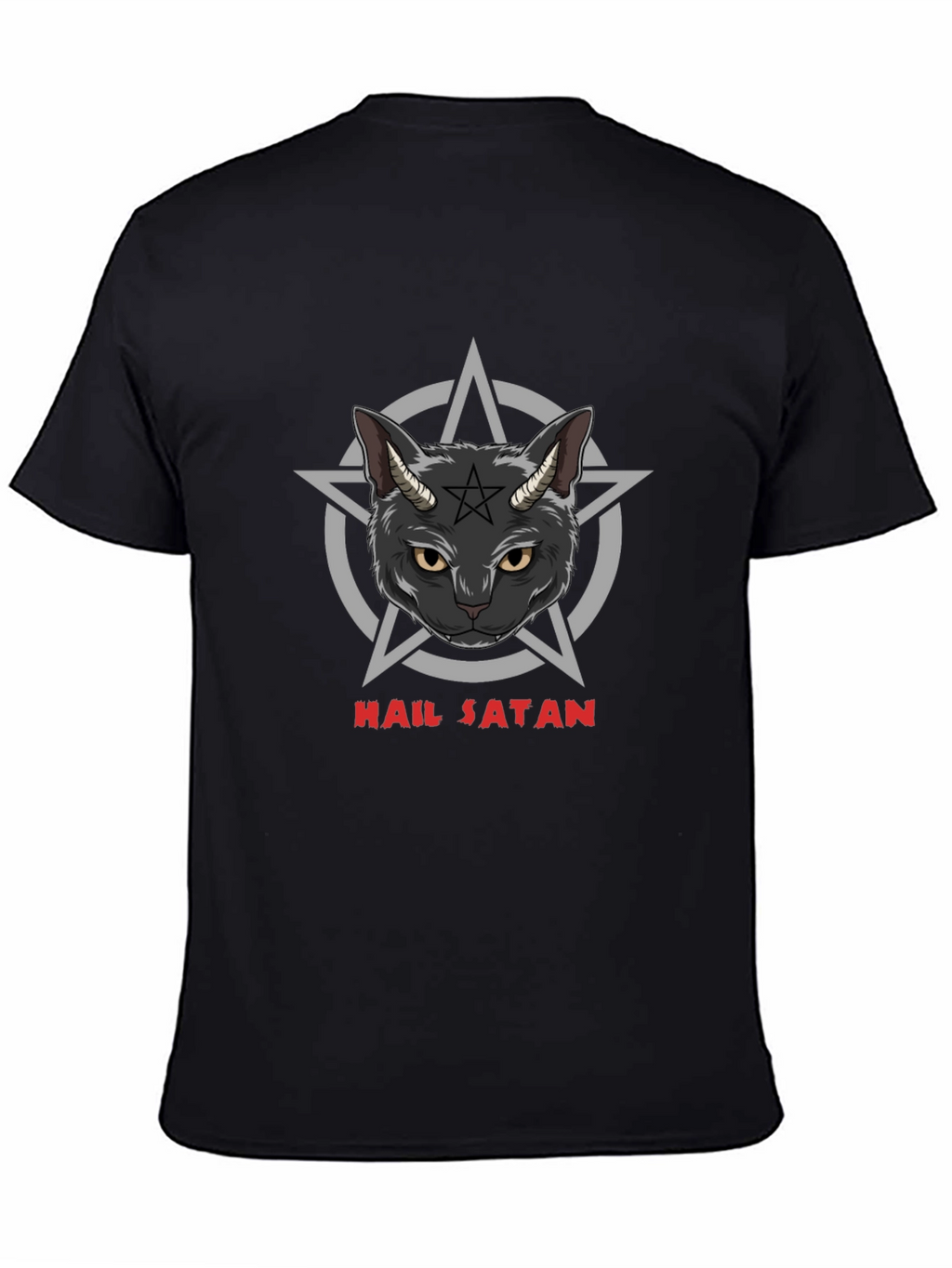 Hail Satan Cat Graphic Black T-Shirt