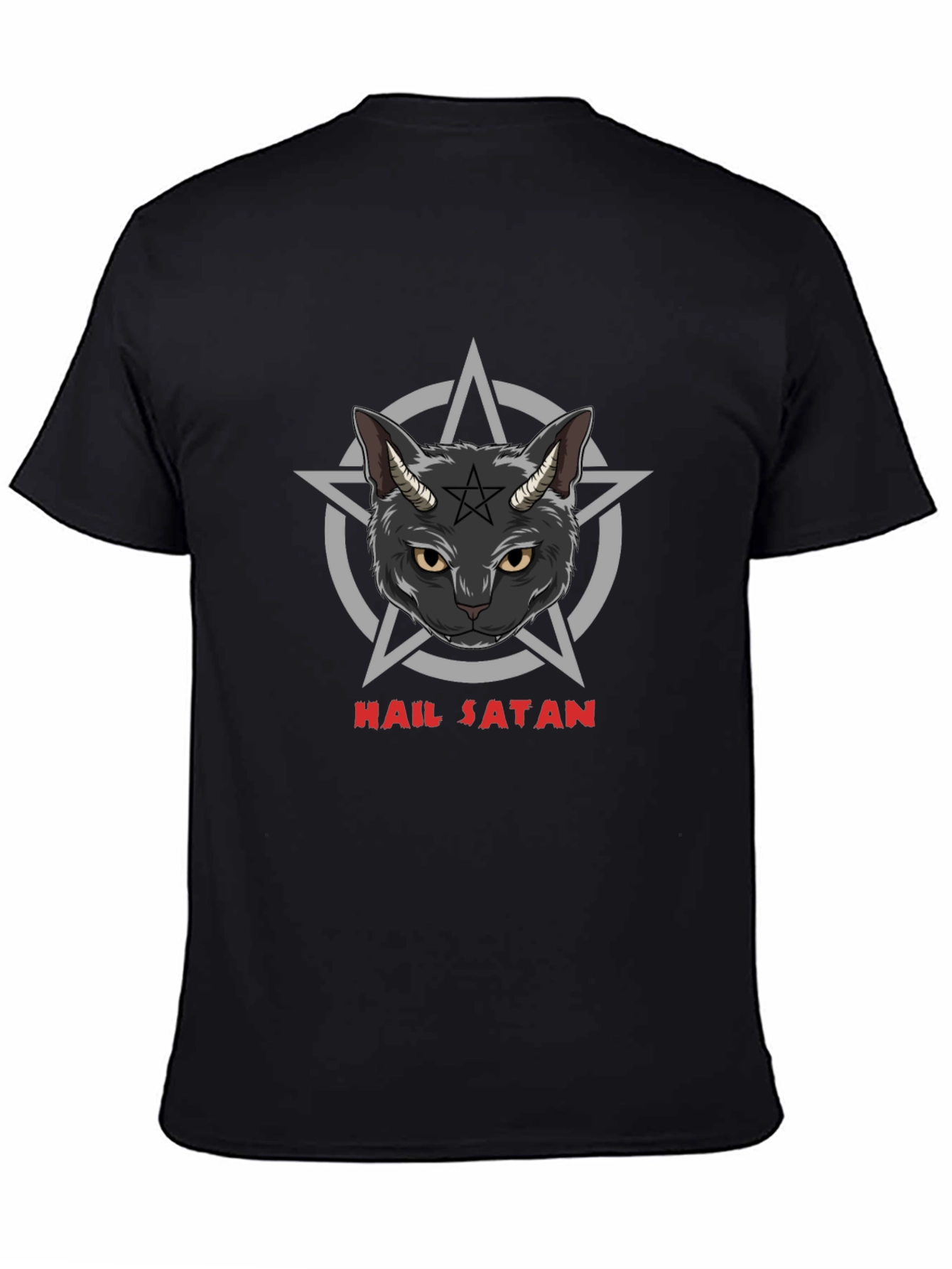 Hail Satan Cat Graphic Black T-Shirt