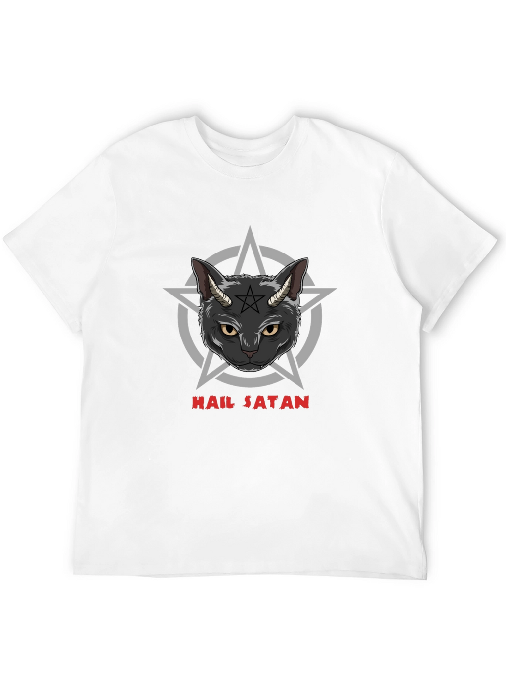 Hail Satan Cat Graphic Black T-Shirt