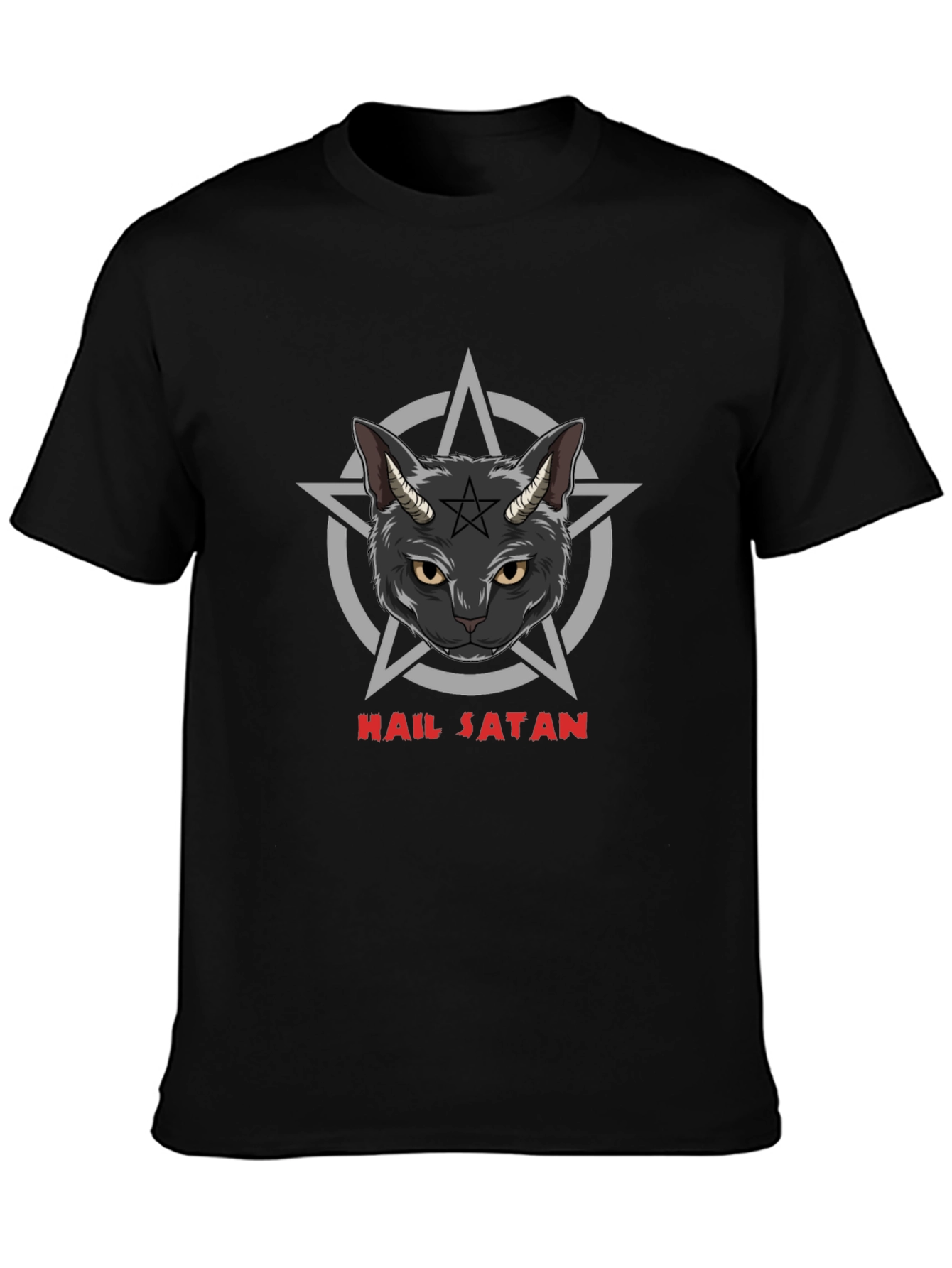 Hail Satan Cat Graphic Black T-Shirt