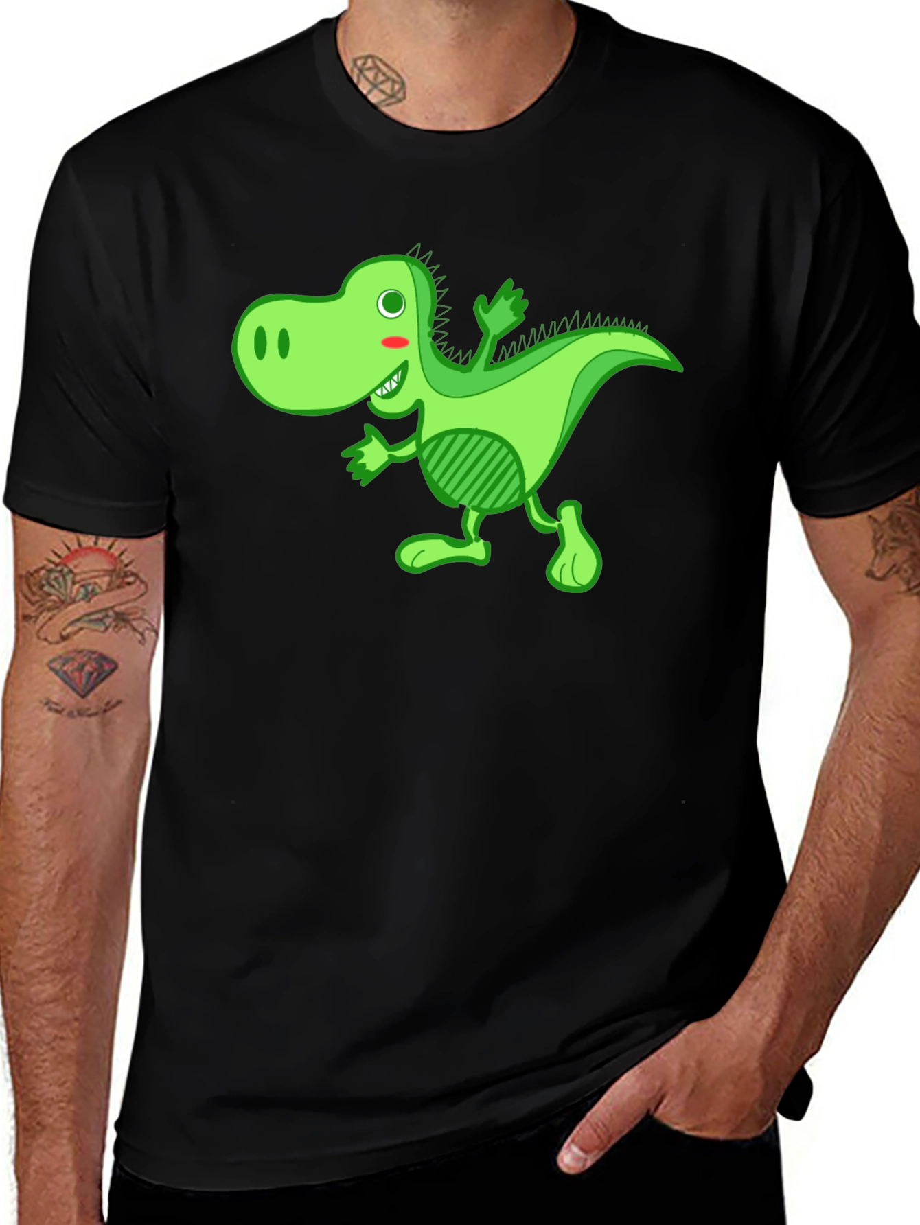 Funny Dinosaur Graphic Black T-Shirt