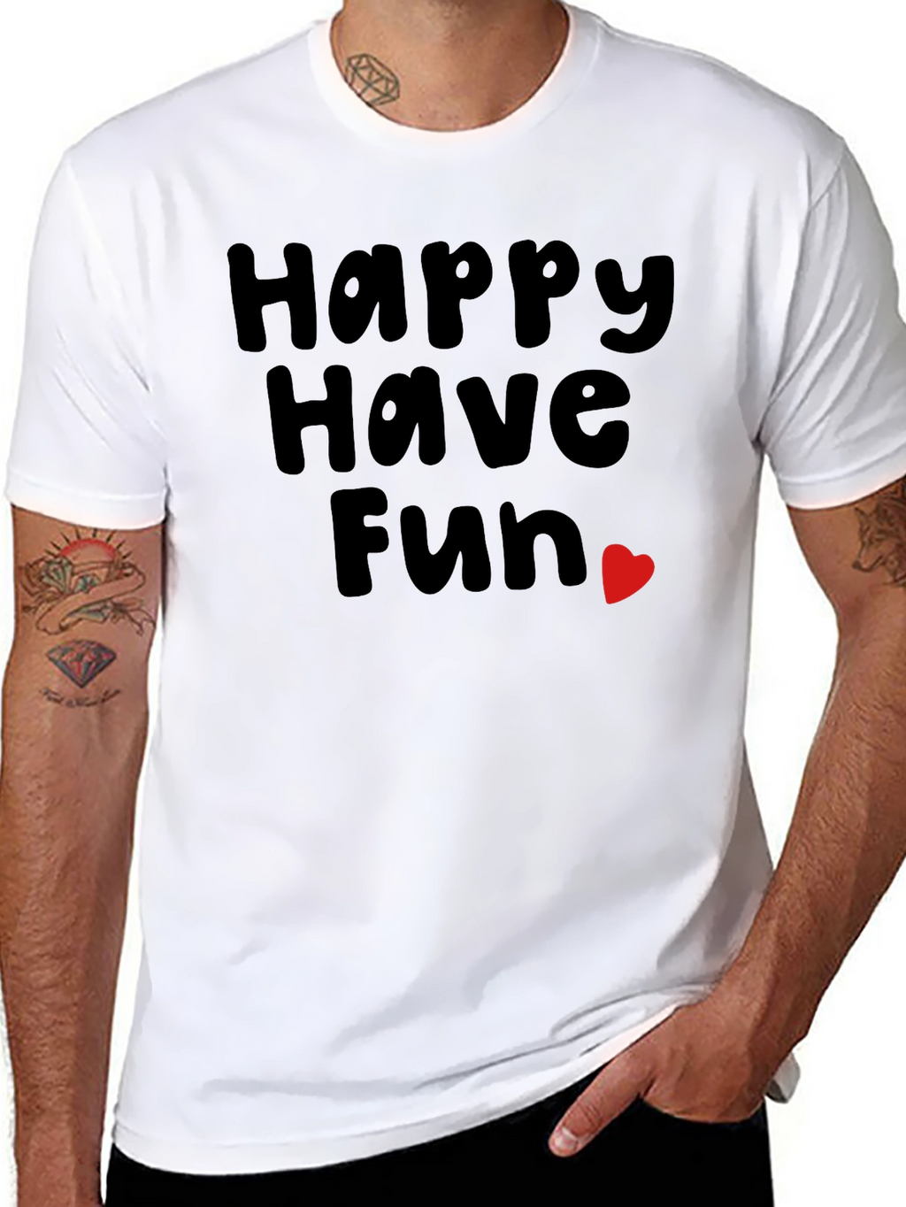Happy Have Fun Heart Graphic Tee - Black