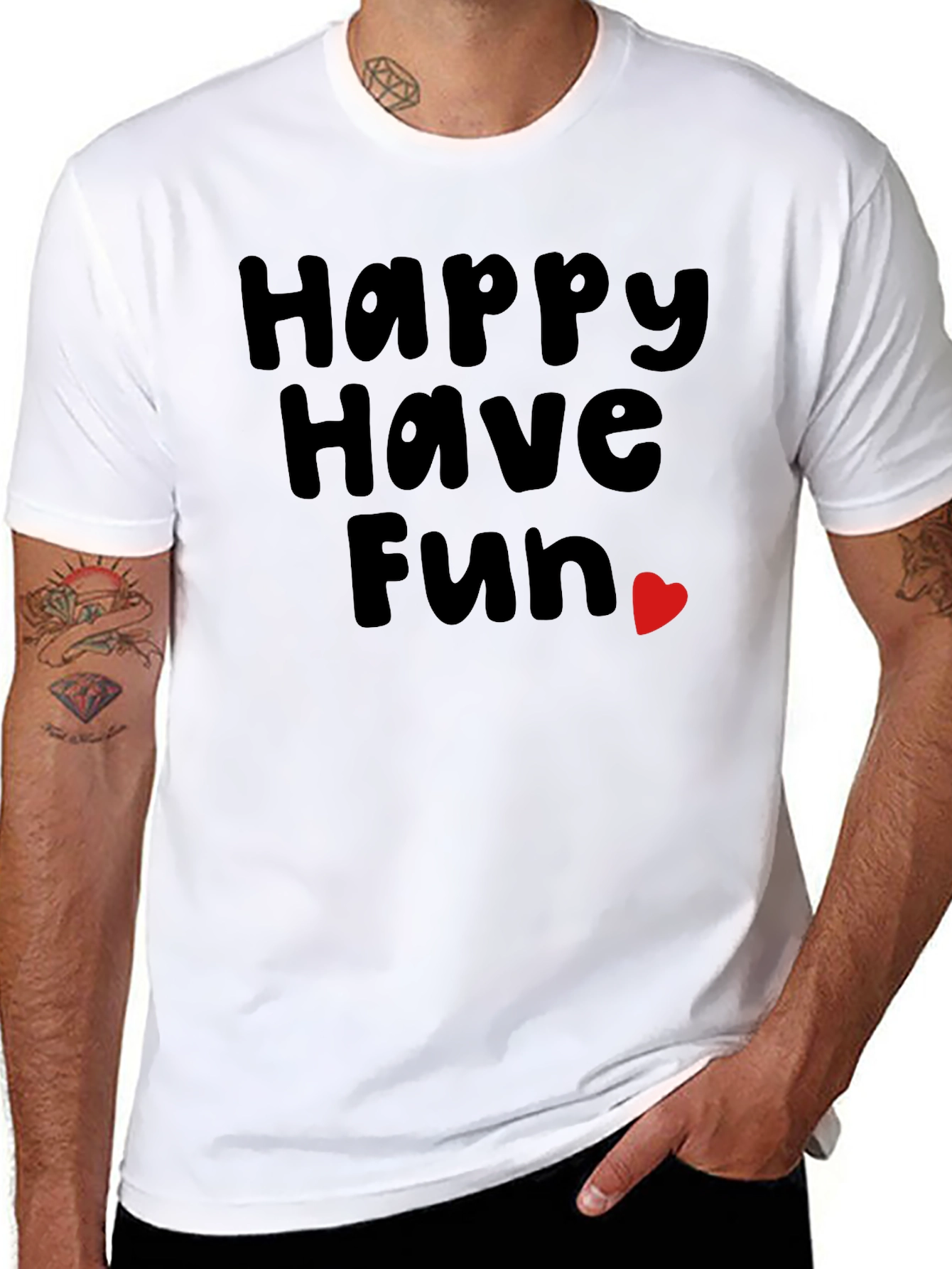 Happy Have Fun Heart Graphic Tee - Black