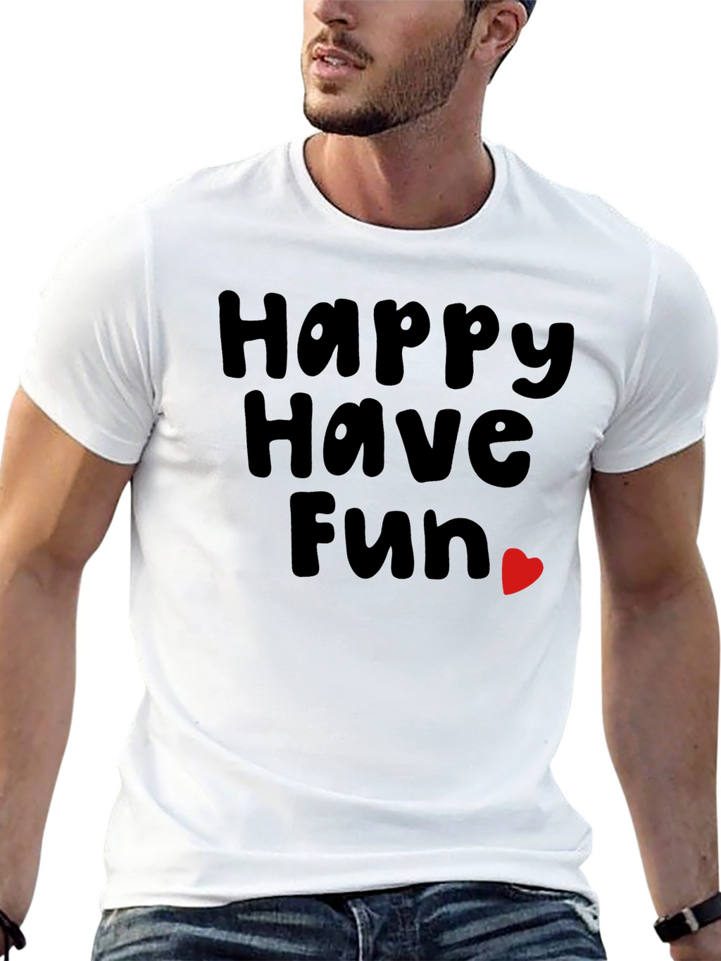 Happy Have Fun Heart Graphic Tee - Black