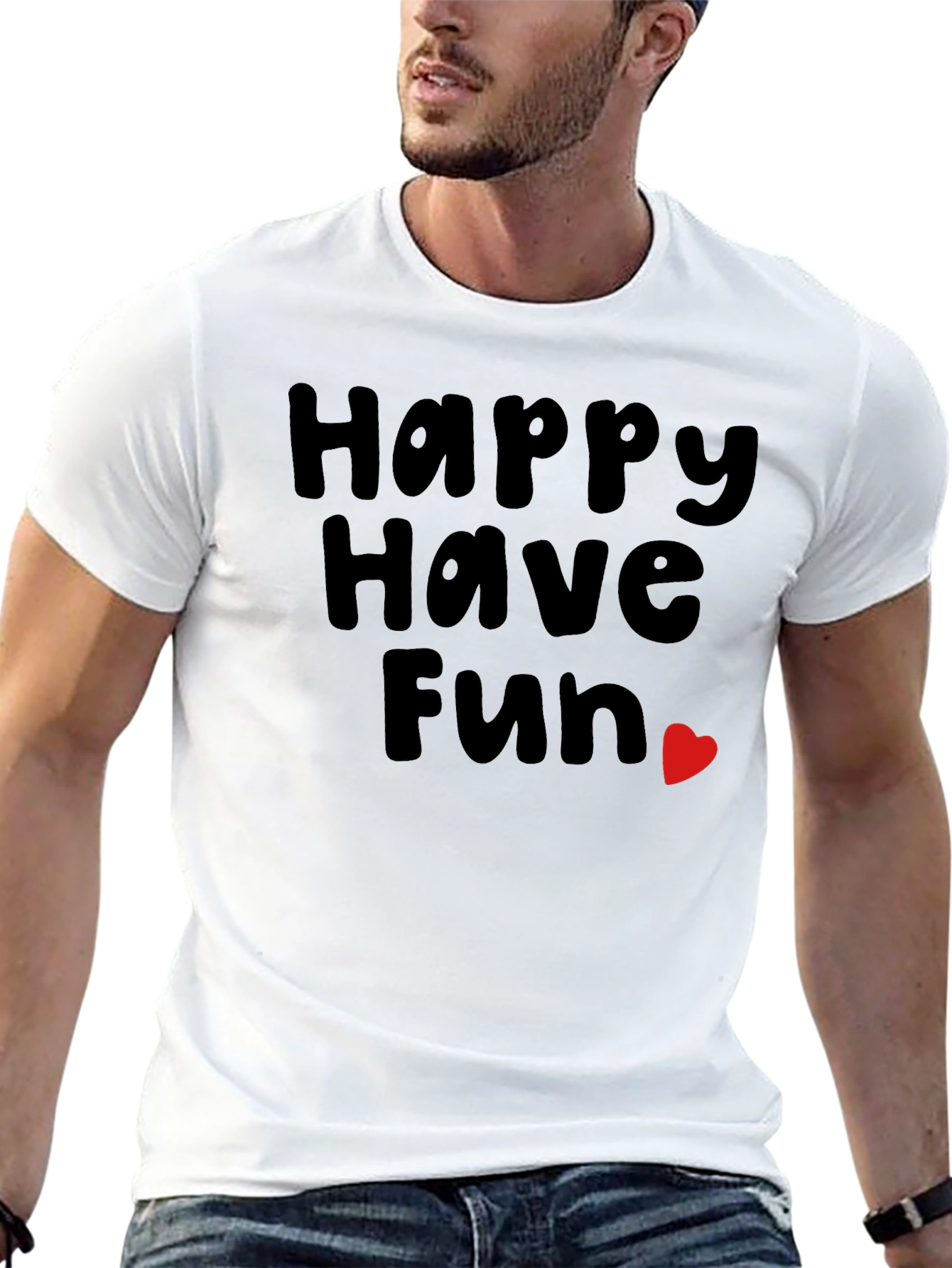 Happy Have Fun Heart Graphic Tee - Black