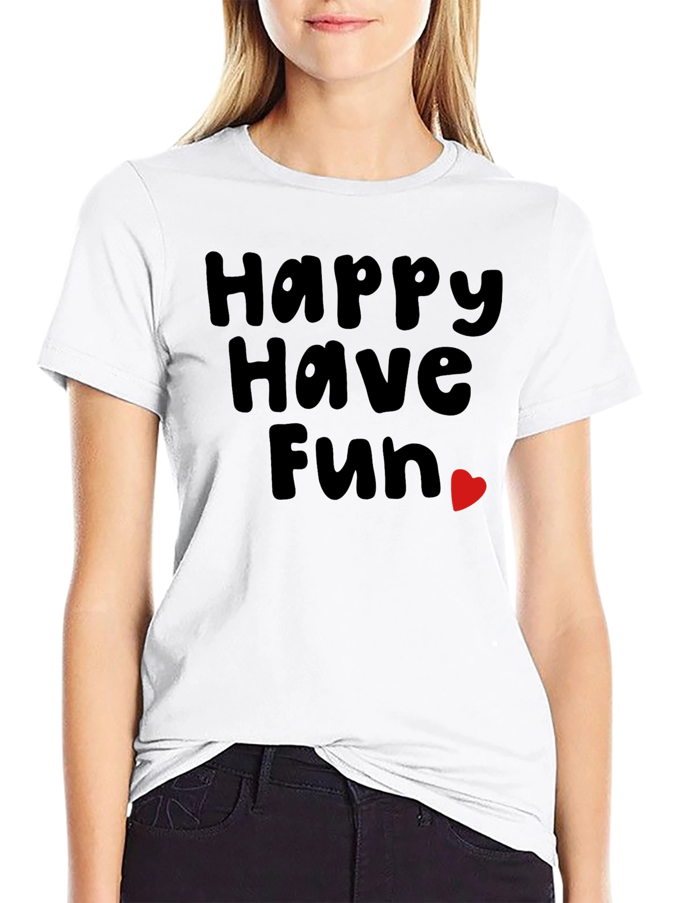 Happy Have Fun Heart Graphic Tee - Black