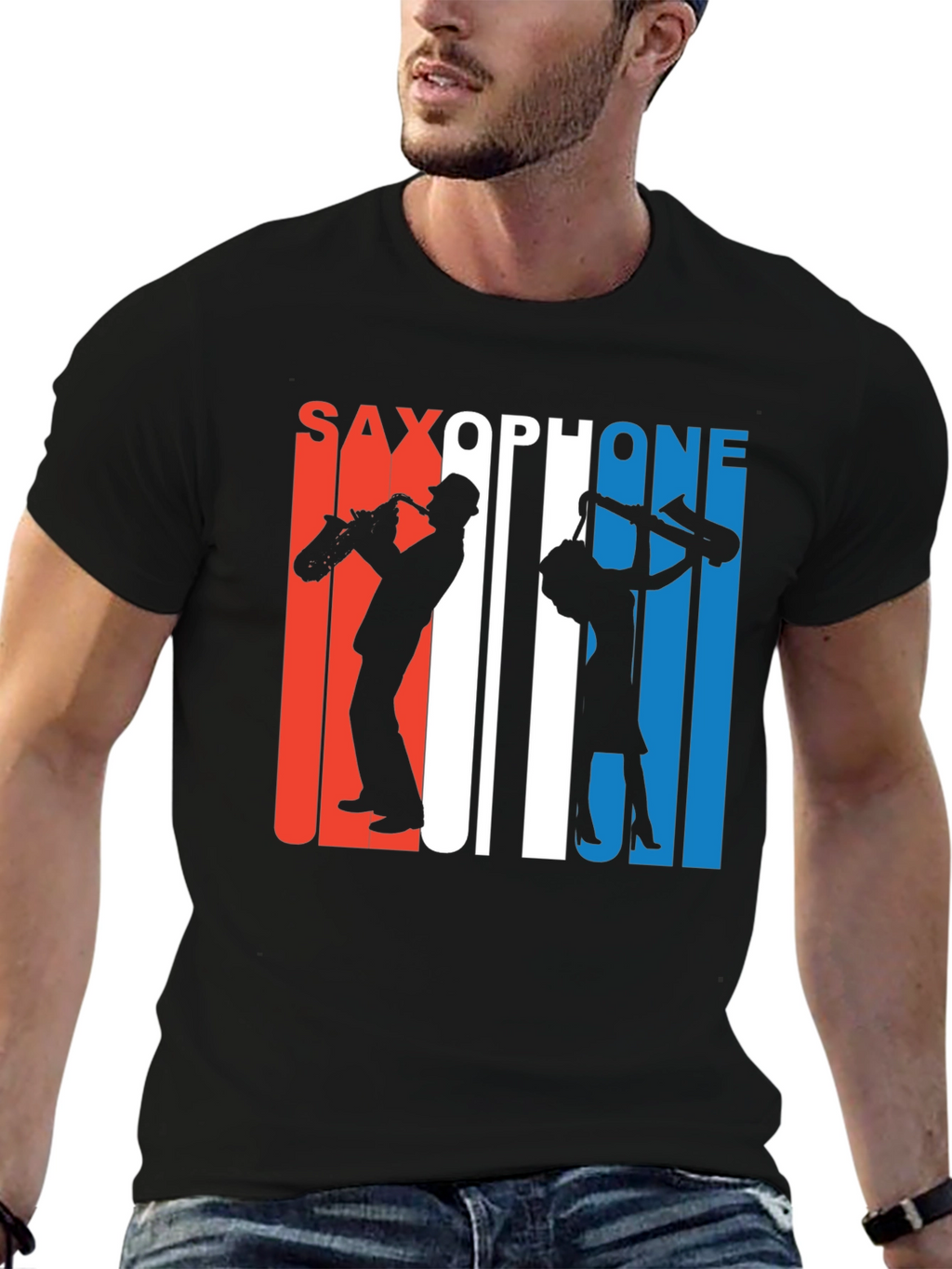 Saxophone Silhouette Graphic Tee - Retro Style