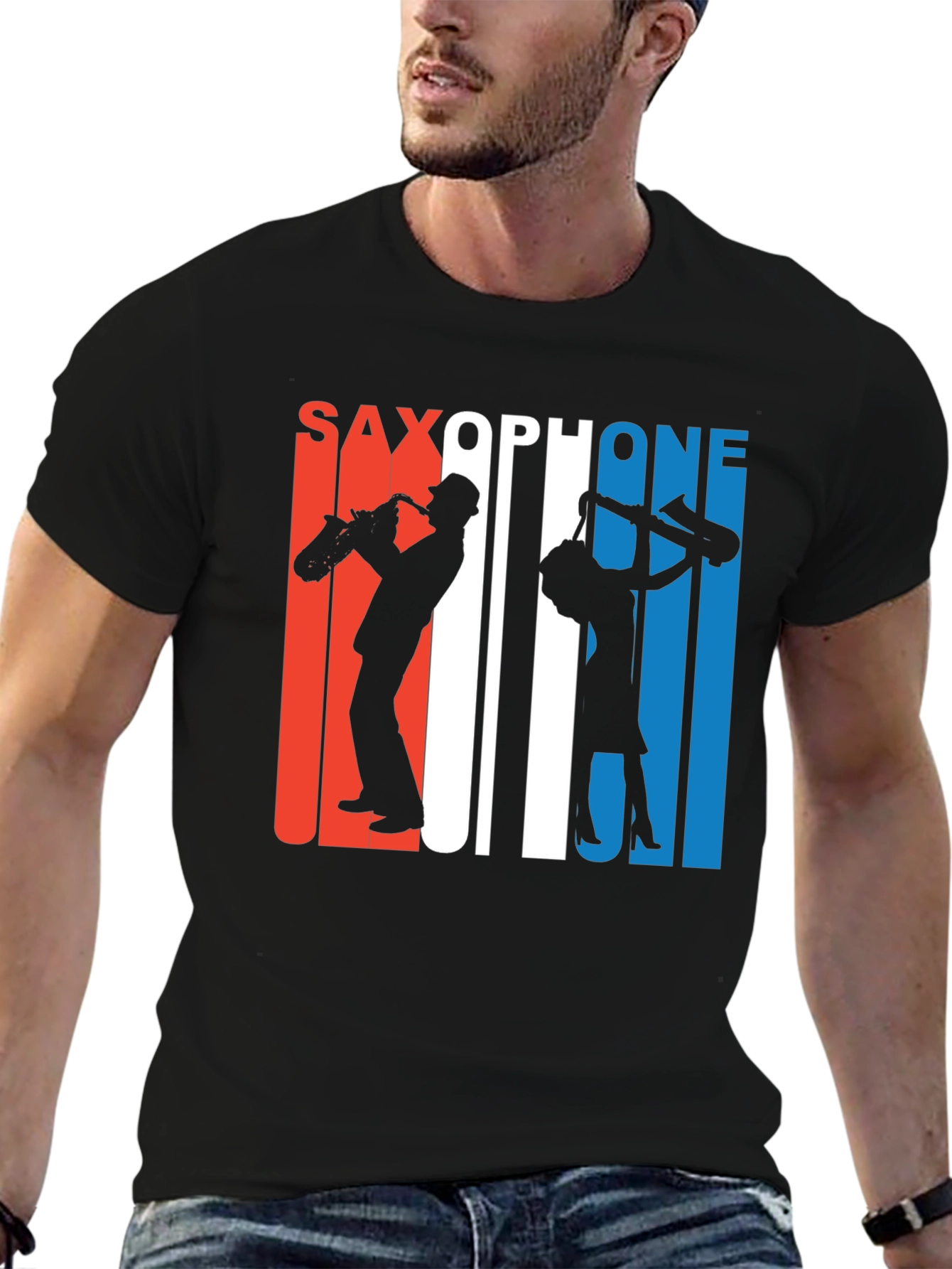 Saxophone Silhouette Graphic Tee - Retro Style