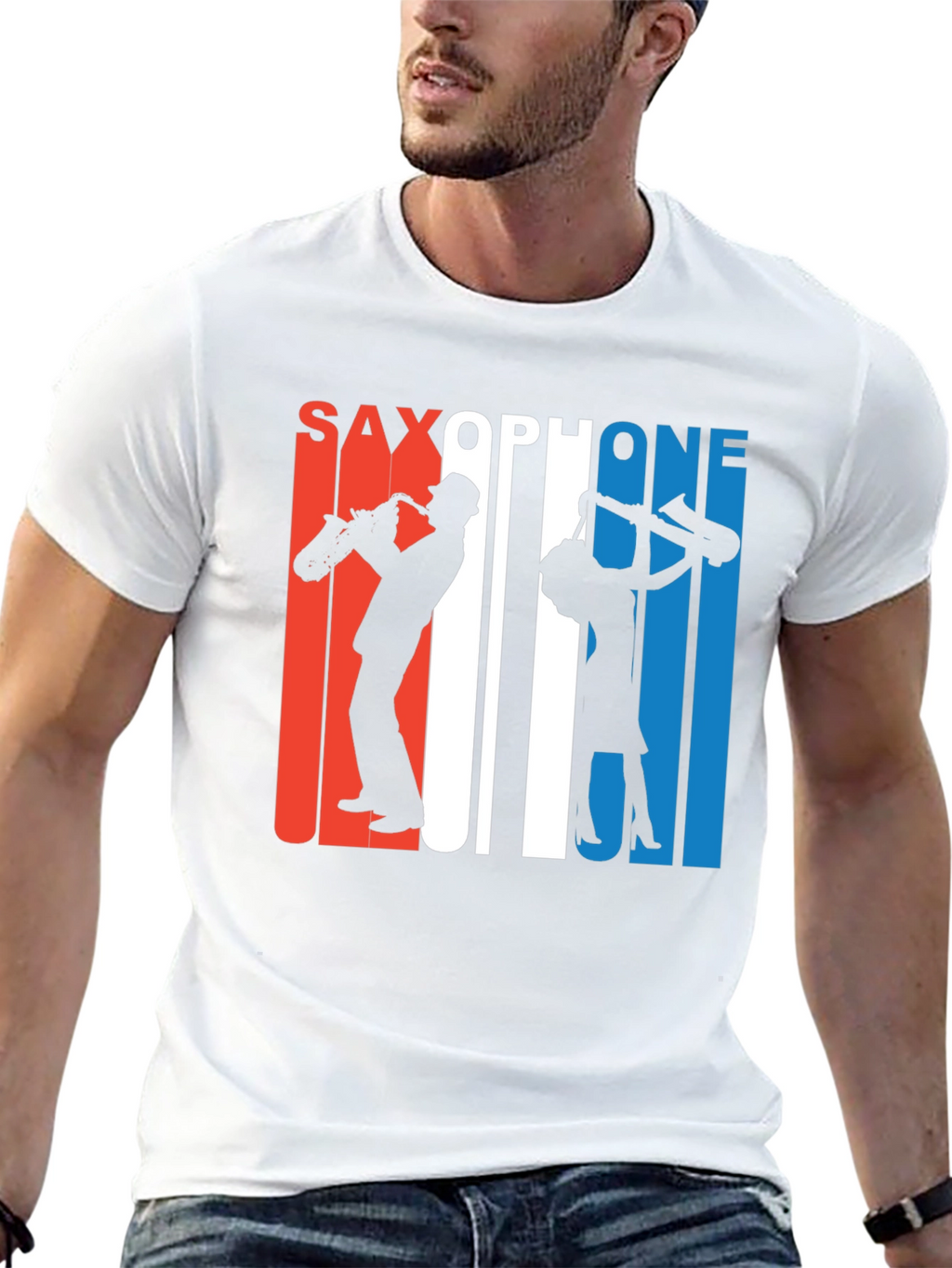 Saxophone Silhouette Graphic Tee - Retro Style