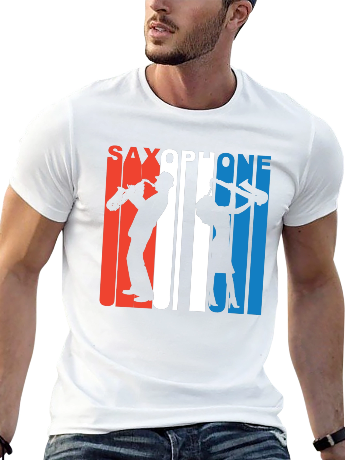 Saxophone Silhouette Graphic Tee - Retro Style
