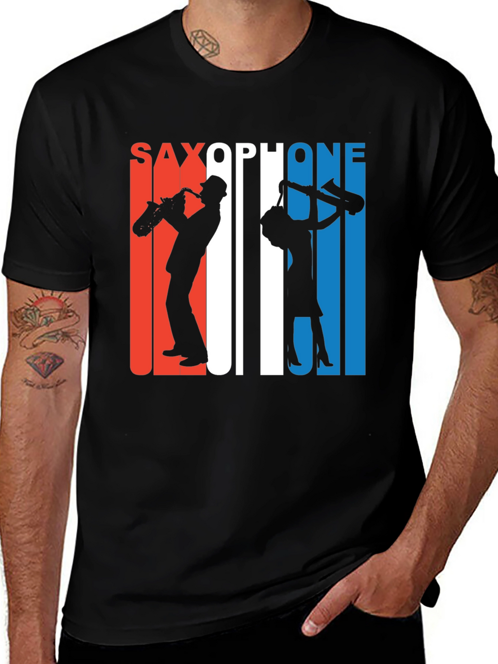 Saxophone Silhouette Graphic Tee - Retro Style