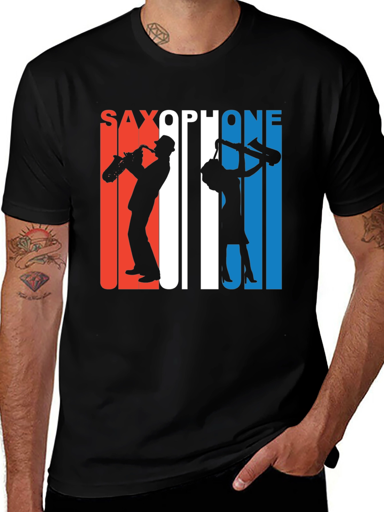 Saxophone Silhouette Graphic Tee - Retro Style