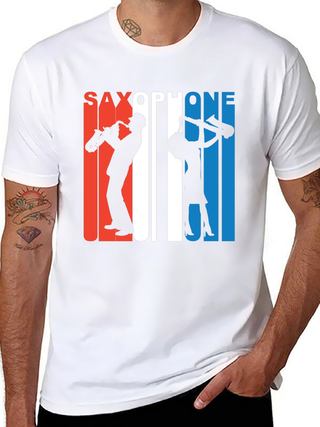Saxophone Silhouette Graphic Tee - Retro Style