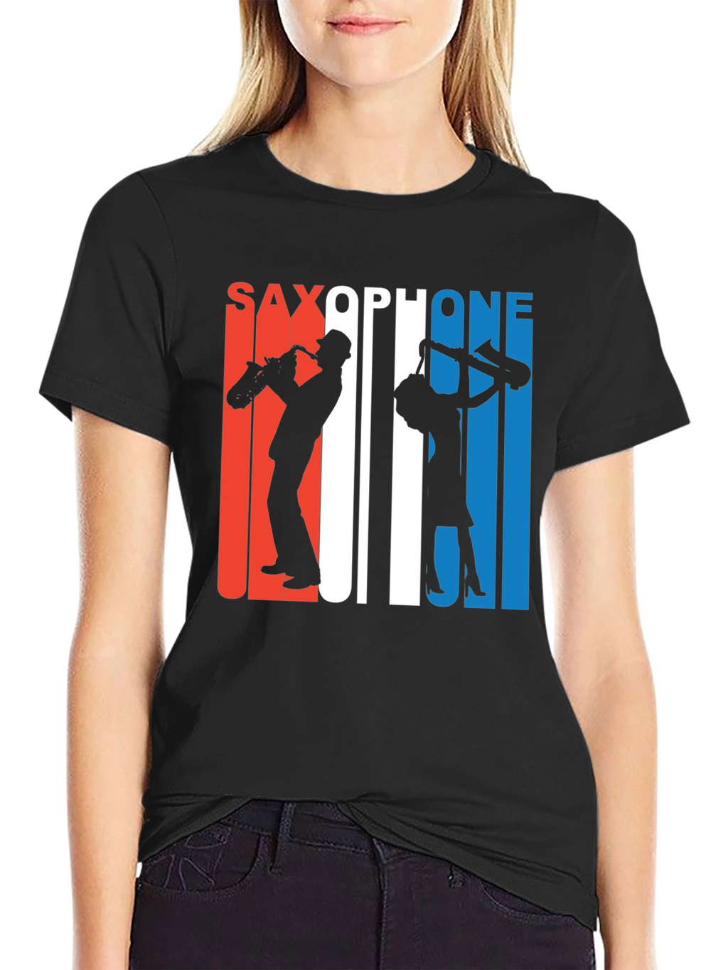 Saxophone Silhouette Graphic Tee - Retro Style