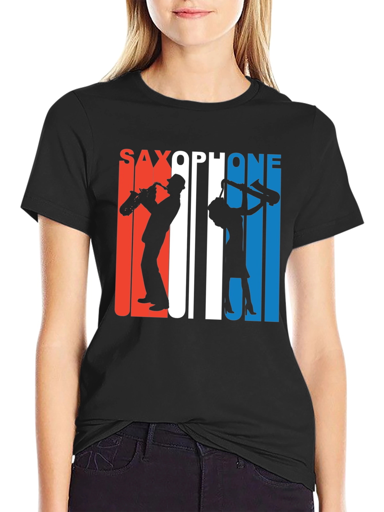 Saxophone Silhouette Graphic Tee - Retro Style