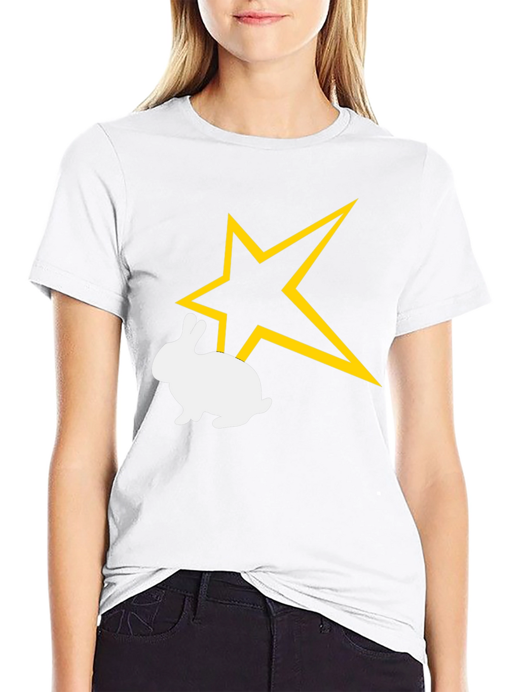 Star Bunny Graphic Tee - Black Cotton Comfort