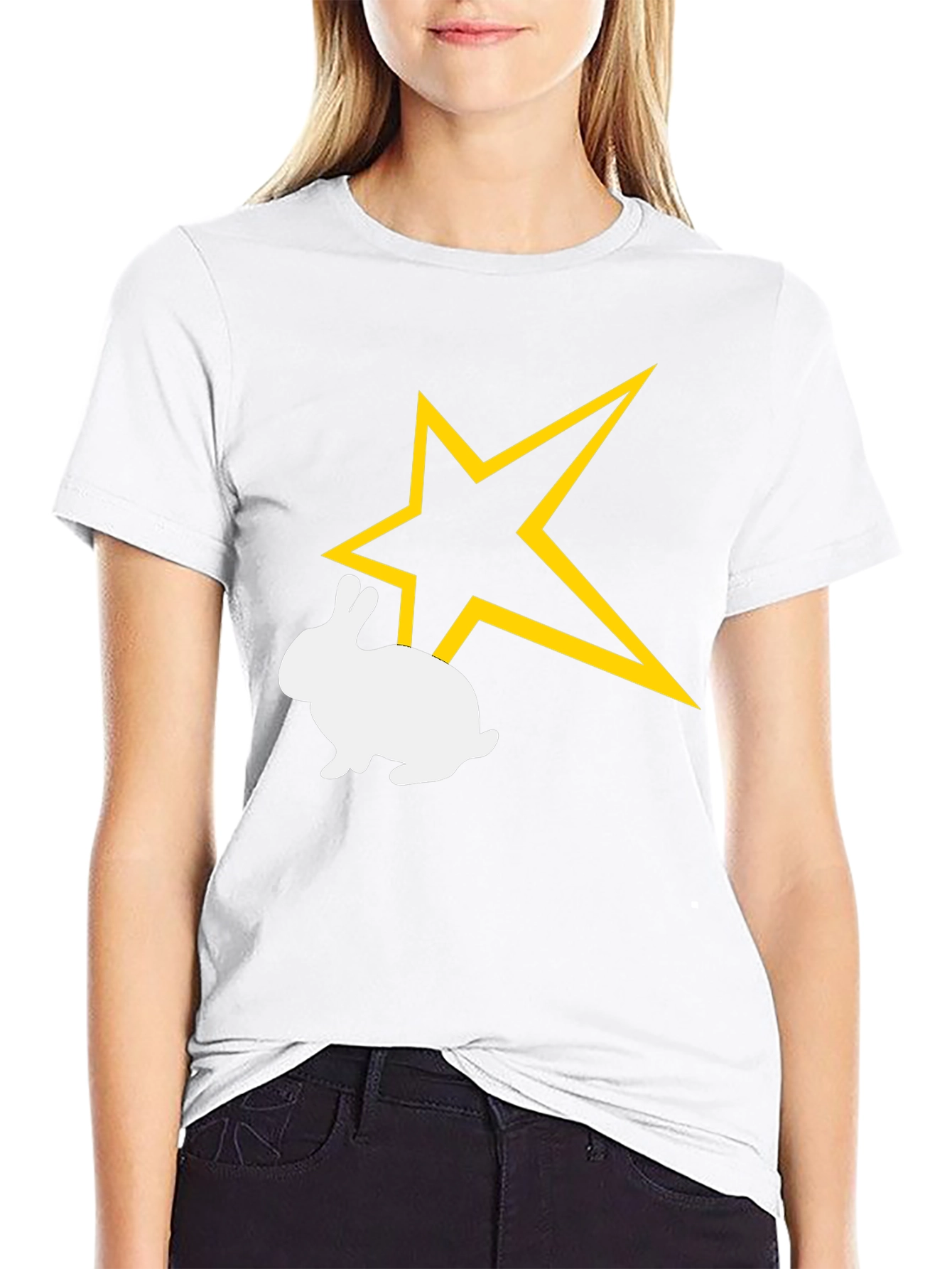 Star Bunny Graphic Tee - Black Cotton Comfort