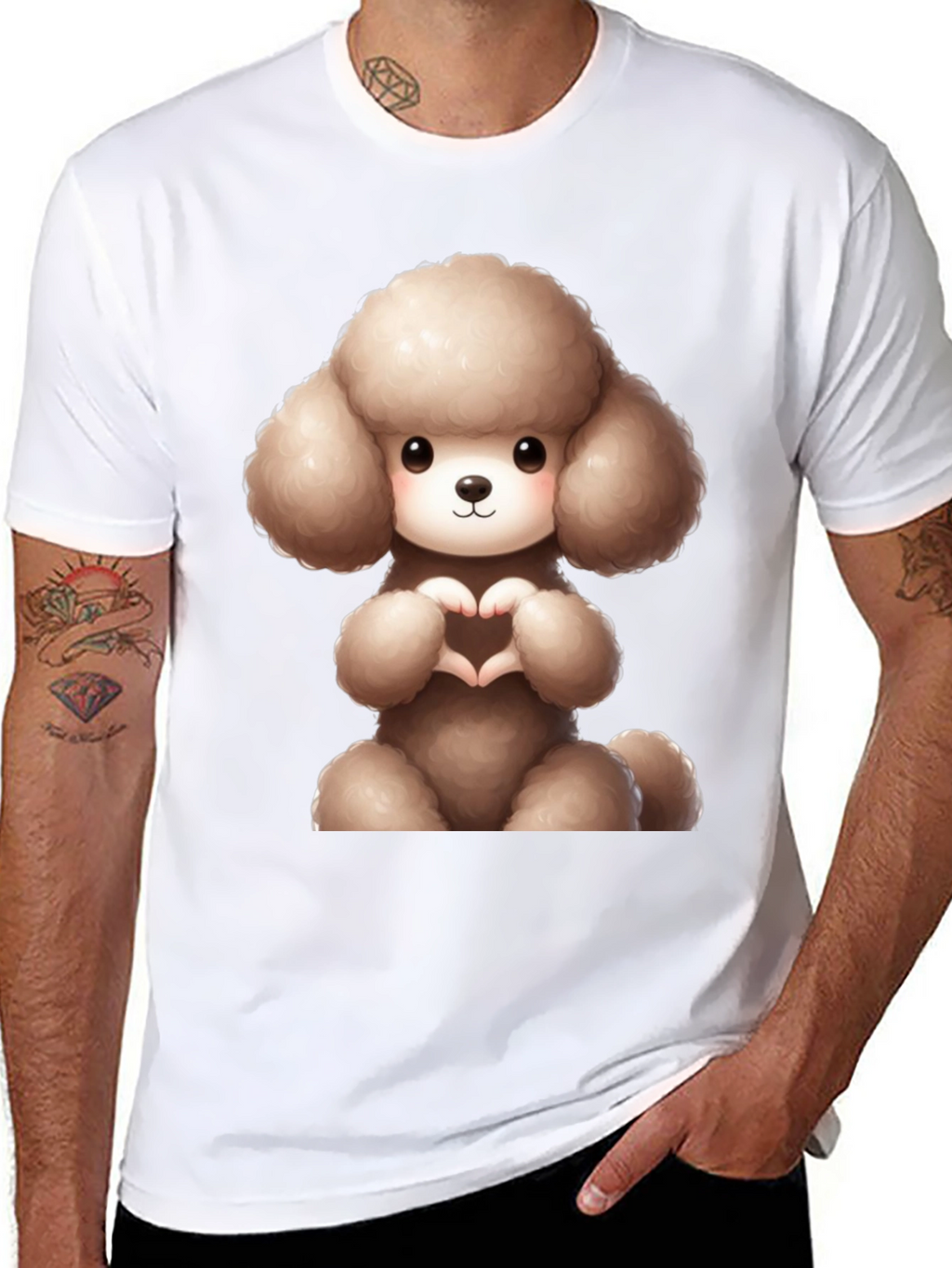 Cute Poodle Heart Hands Black T-Shirt