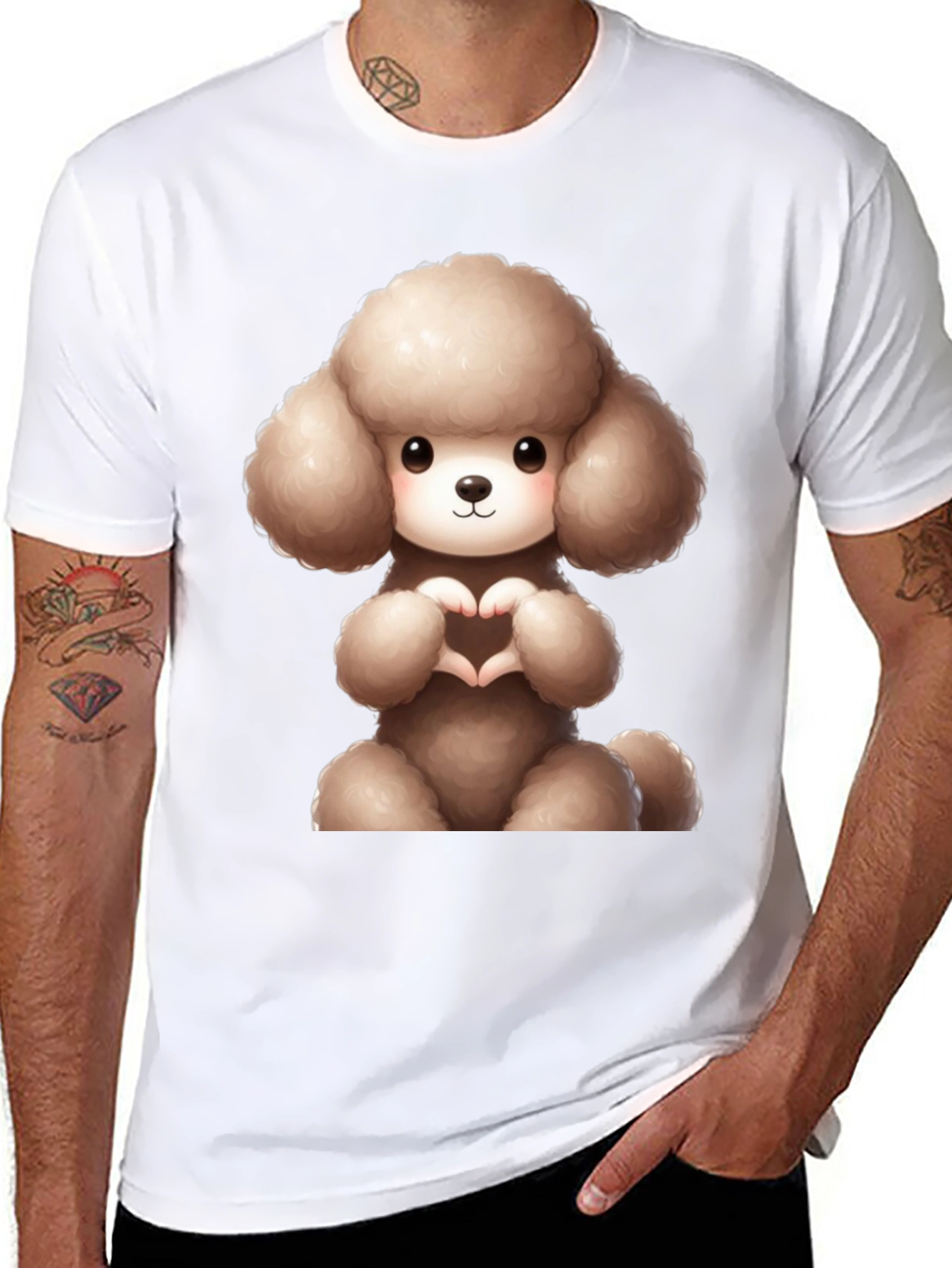 Cute Poodle Heart Hands Black T-Shirt