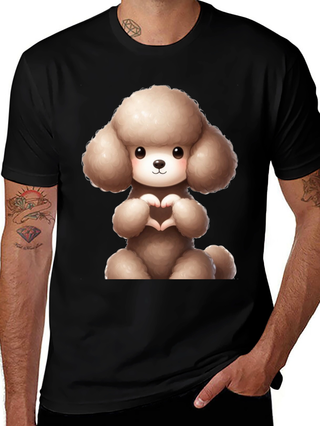 Cute Poodle Heart Hands Black T-Shirt