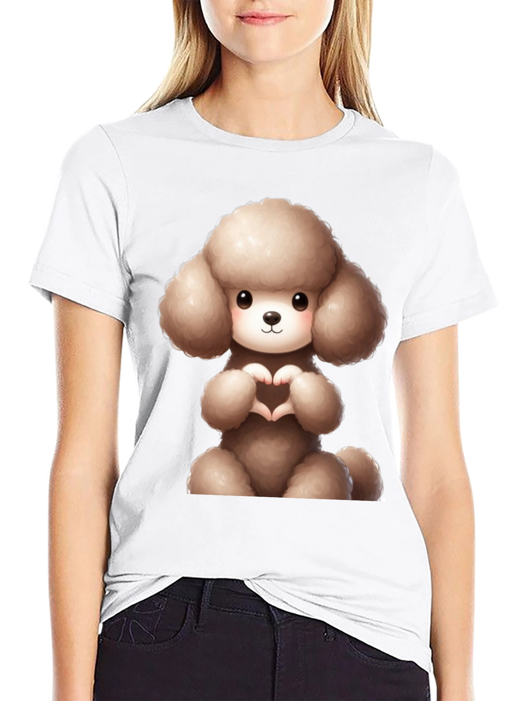 Cute Poodle Heart Hands Black T-Shirt