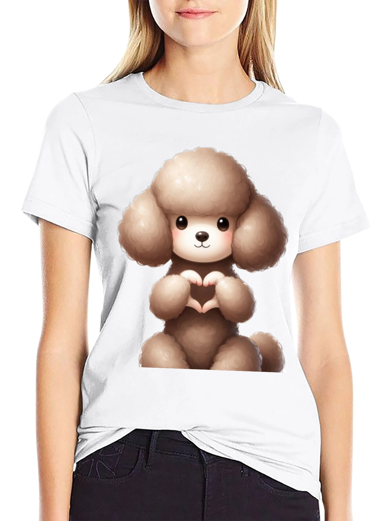 Cute Poodle Heart Hands Black T-Shirt